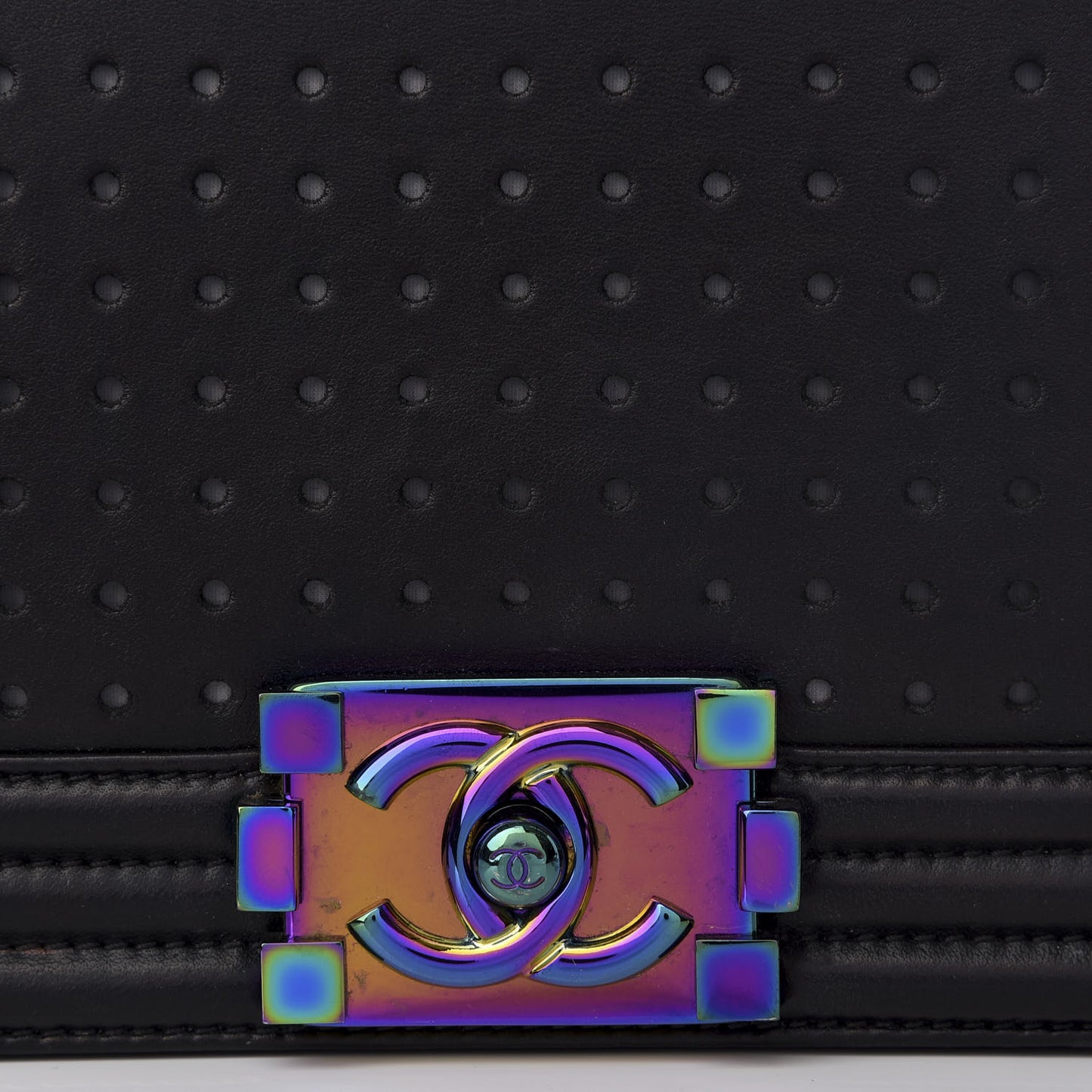 Lambskin LED Iridescent Metal Small Boy Flap Black Multicolor