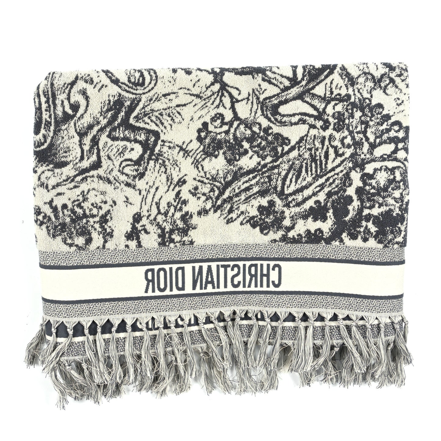 Cotton Toile De Jouy Reverse Towel Grey Ivory
