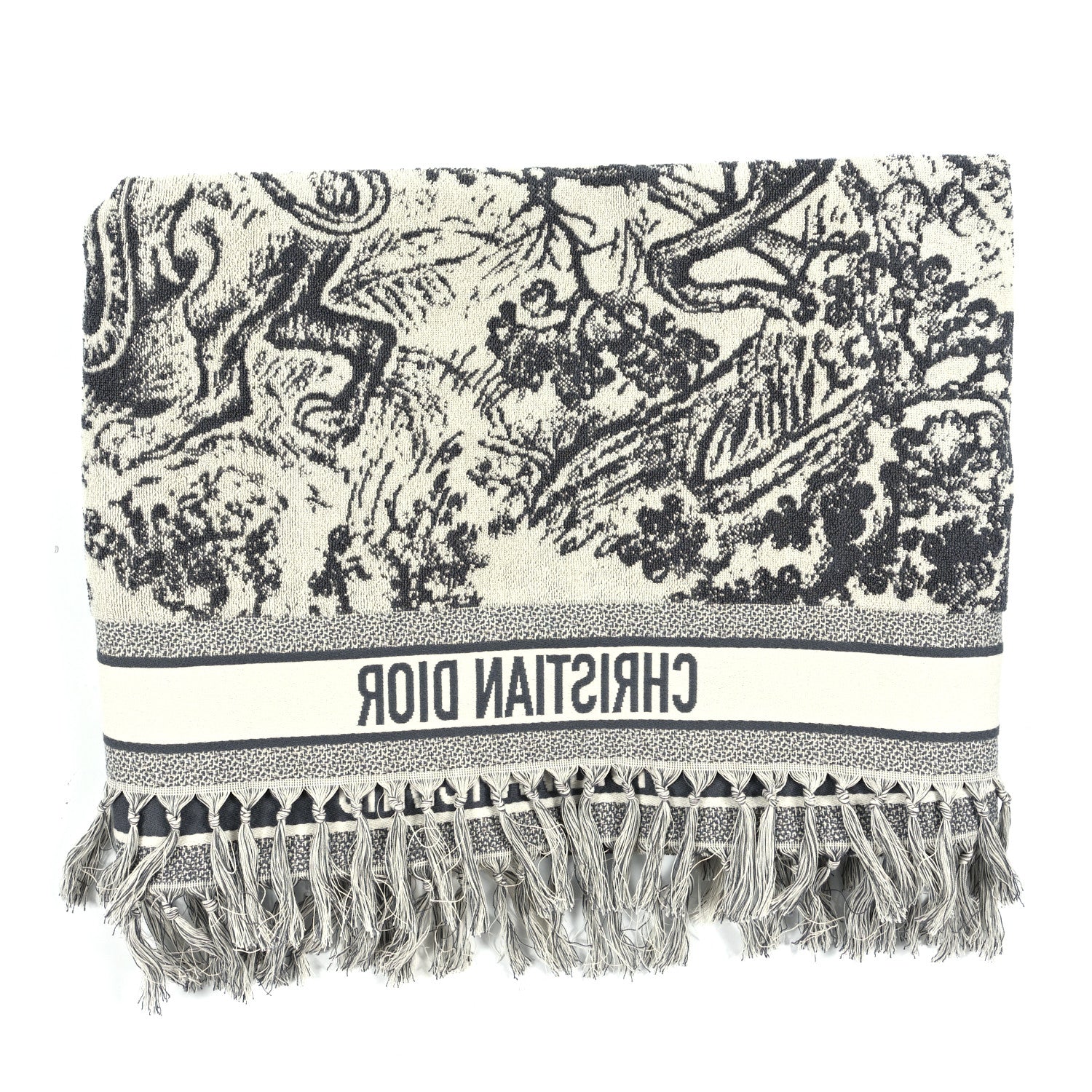 Christian Dior Cotton Toile De Jouy Reverse Towel Grey Ivory 3 of 4