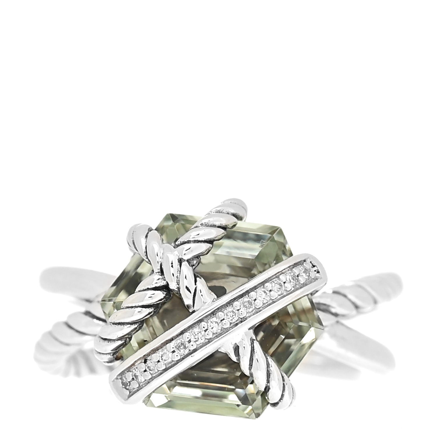 David Yurman Sterling Silver Diamond Prasiolite 10mm Cable Wrap Ring 48 4.5 1 of 5