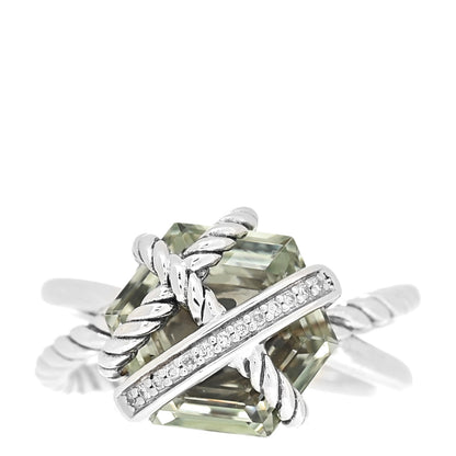 David Yurman Sterling Silver Diamond Prasiolite 10mm Cable Wrap Ring 48 4.5 1 of 5