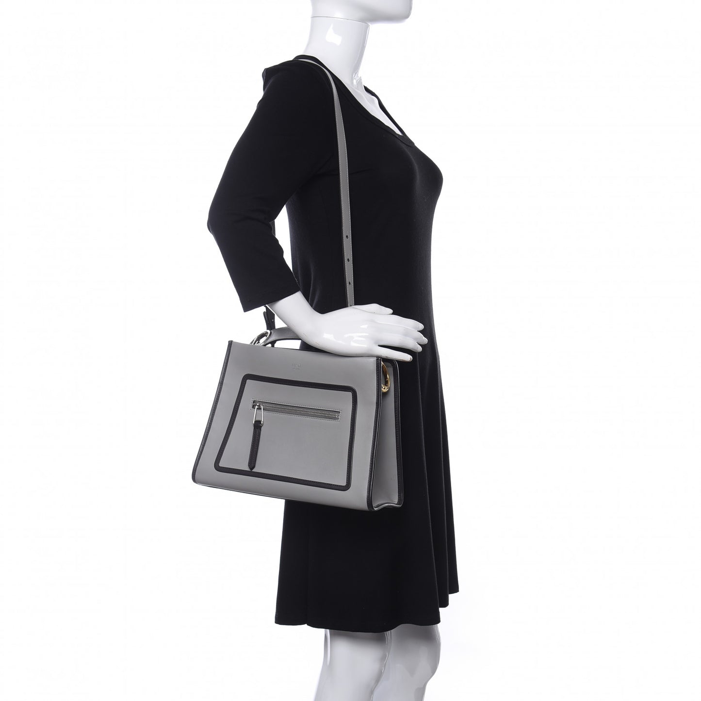 Vitello Century Opaco F is Fendi Bi-Color Small Runaway Satchel Ghiaccio Ebano