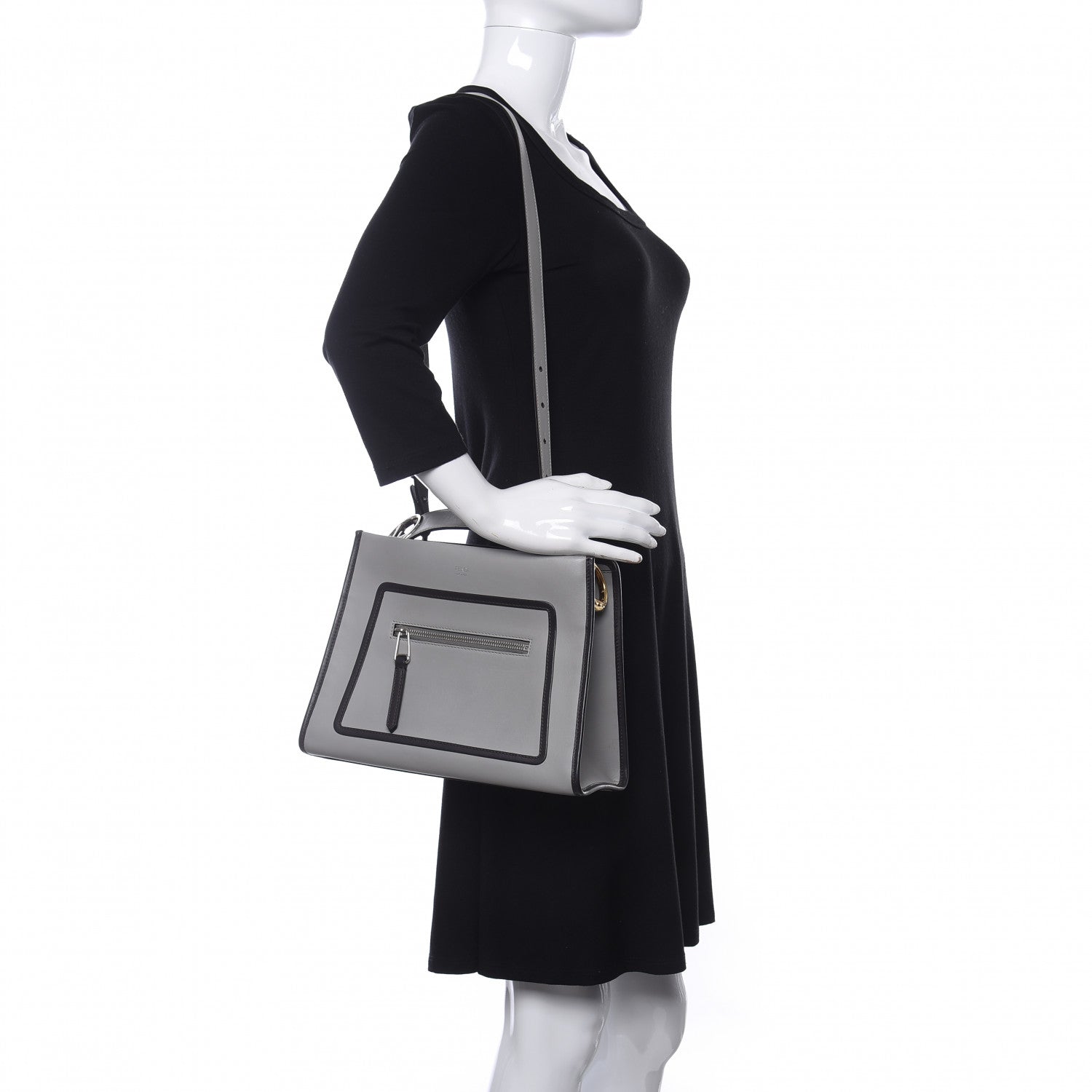 Fendi Vitello Century Opaco F is Fendi Bi-Color Small Runaway Satchel Ghiaccio Ebano 2 of 9