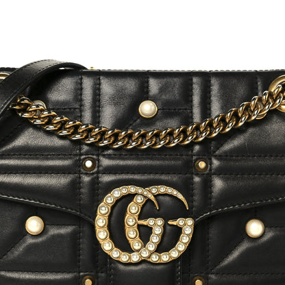 Gucci Calfskin Matelasse Studded Small Pearly GG Marmont Shoulder Bag Black 9 of 11