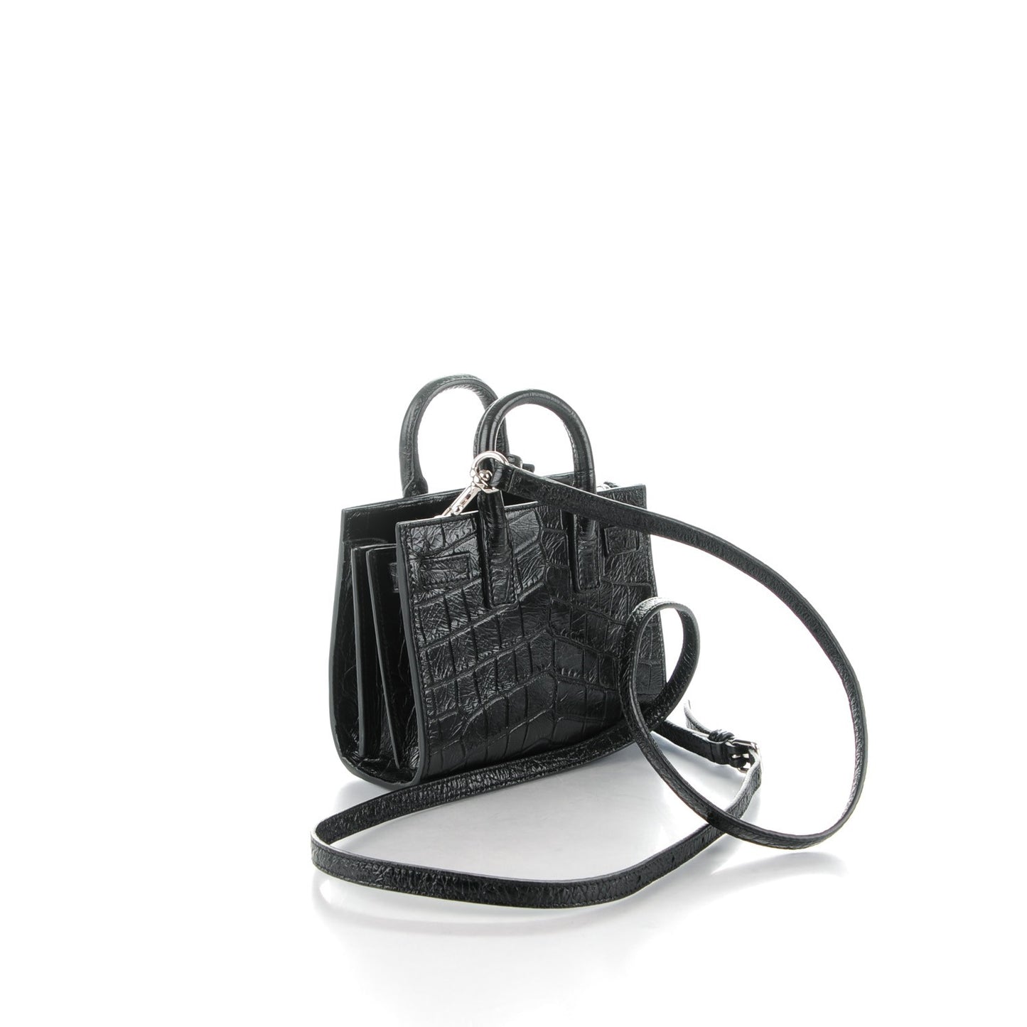 Calfskin Crocodile Embossed Toy Sac De Jour Black