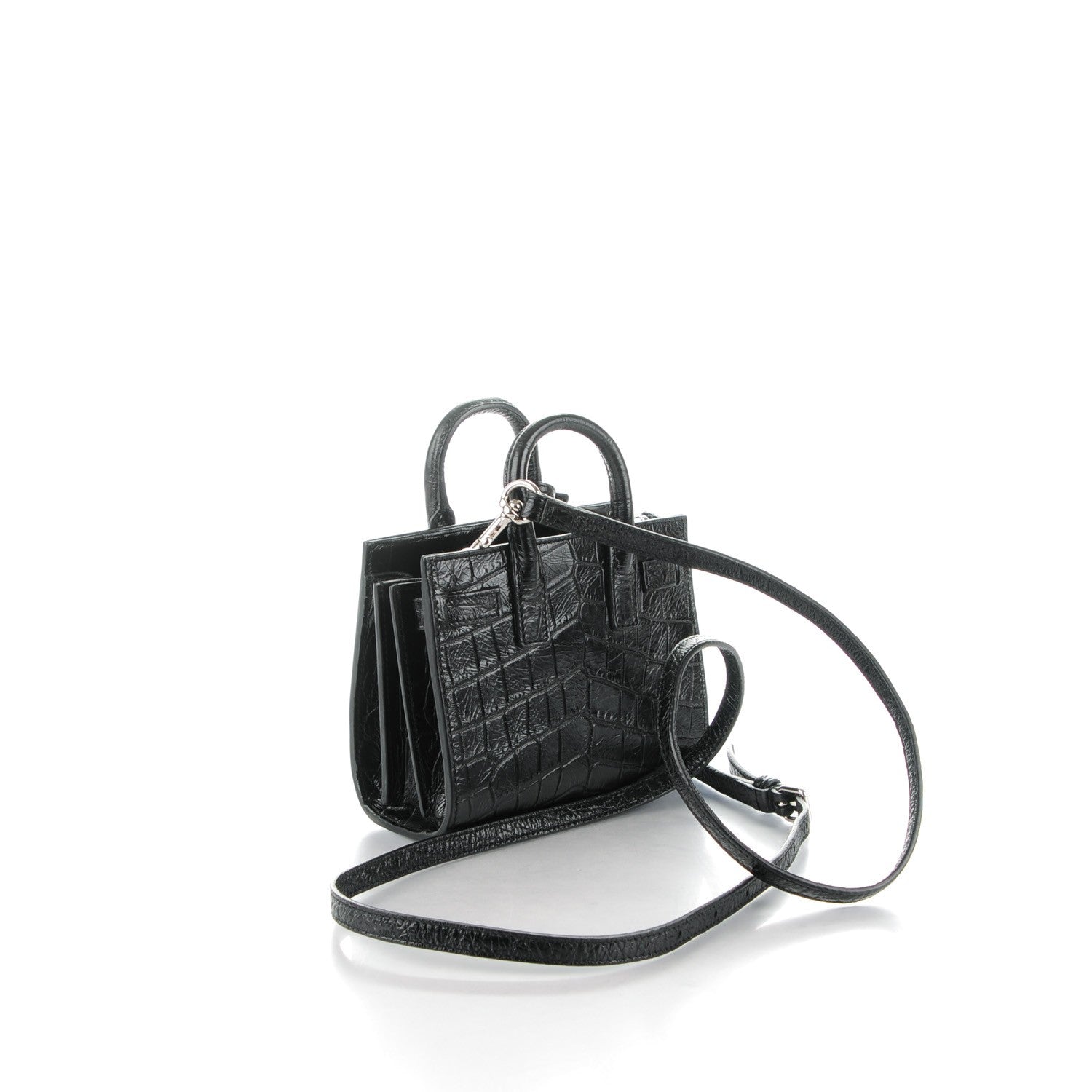 Saint Laurent Calfskin Crocodile Embossed Toy Sac De Jour Black 3 of 7