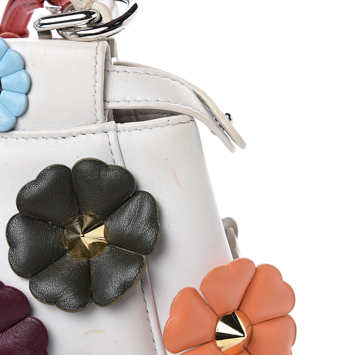Fendi Nappa Flowerland Mini Peekaboo Iconic Satchel White Ice Multicolor 15 of 19