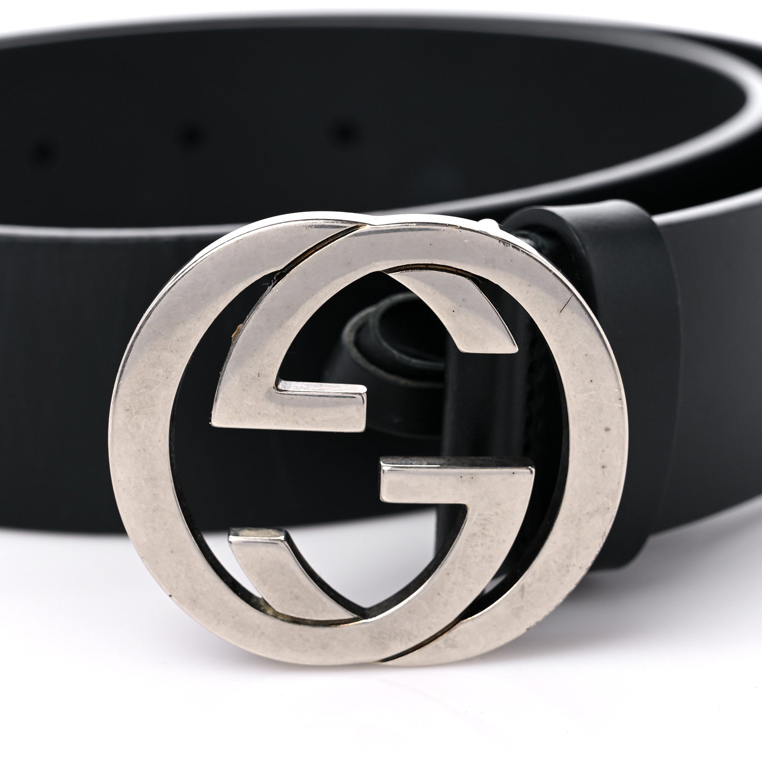 Gucci Selleria Calfskin Nickel Interlocking G 37mm Belt 80 32 Black 6 of 7