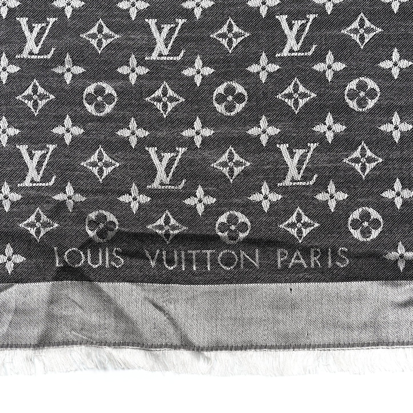 Silk Wool Monogram Denim Shawl Black