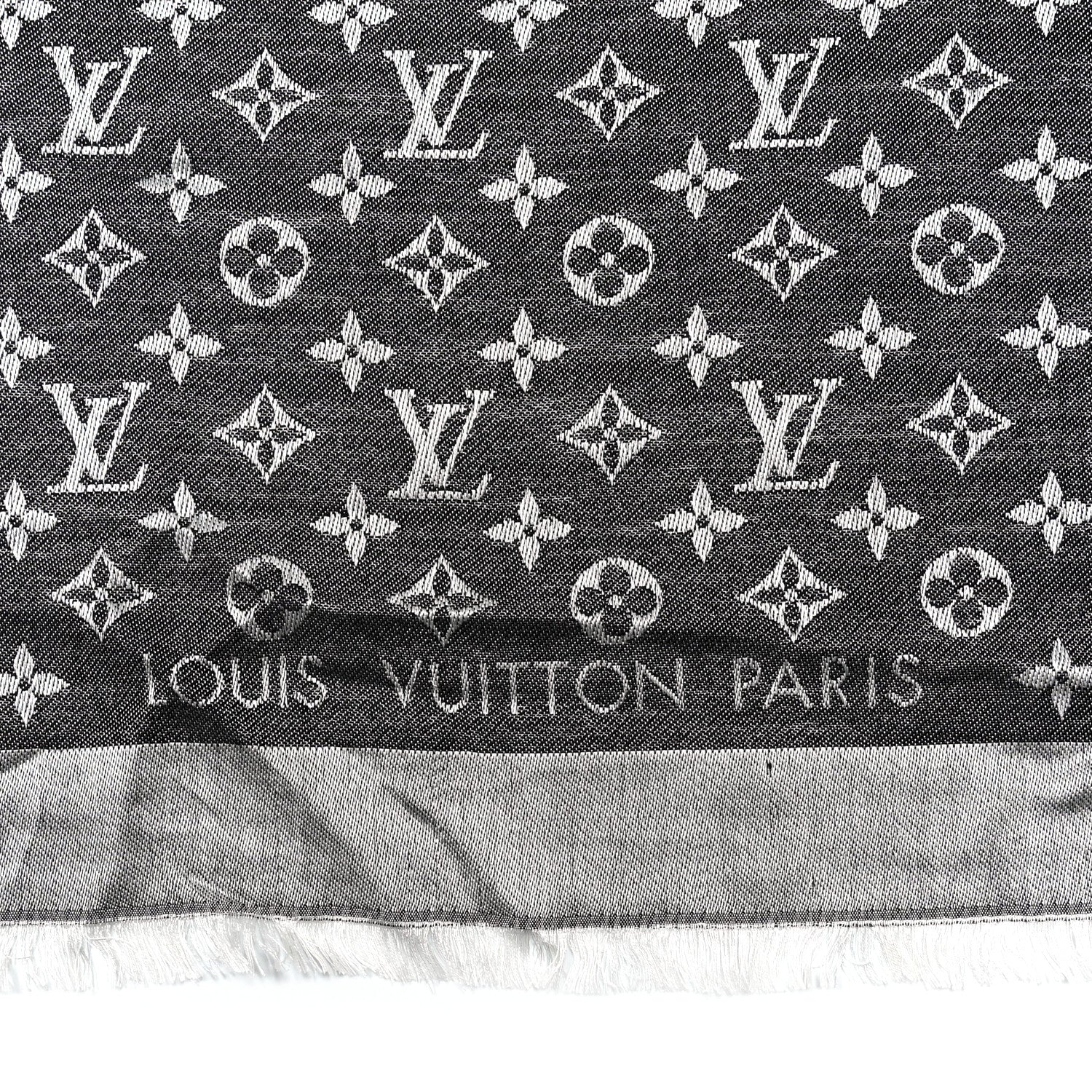 Louis Vuitton Silk Wool Monogram Denim Shawl Black 2 of 9