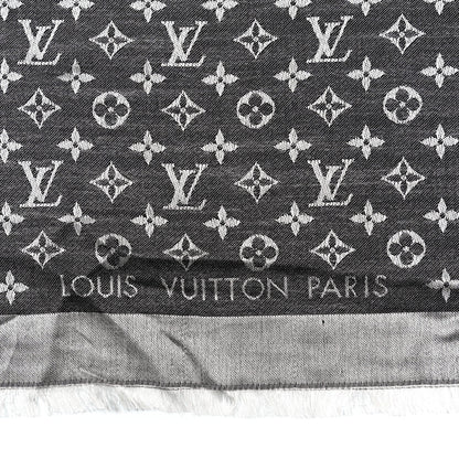 Louis Vuitton Silk Wool Monogram Denim Shawl Black 2 of 9