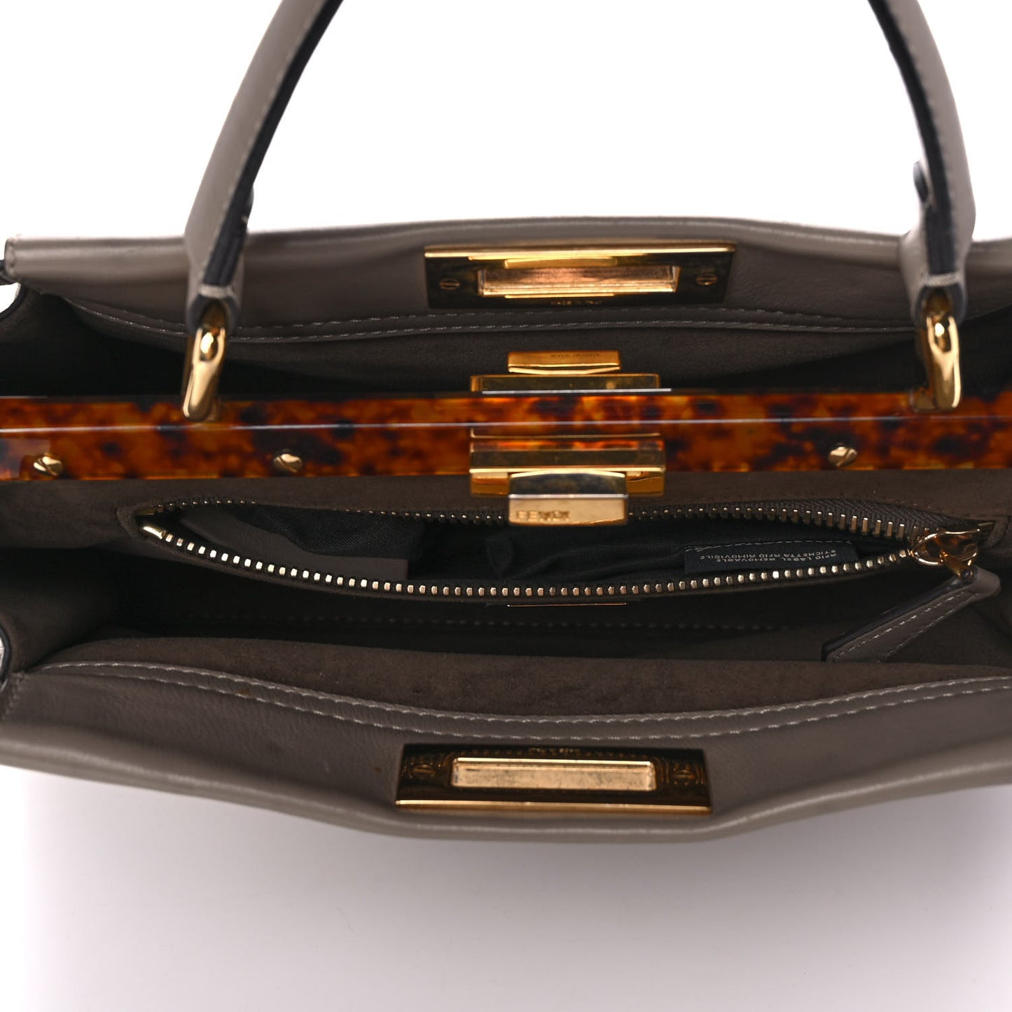 Vitello Seta Plexiglass Tortoise Medium Peekaboo Iconic Satchel Tortora