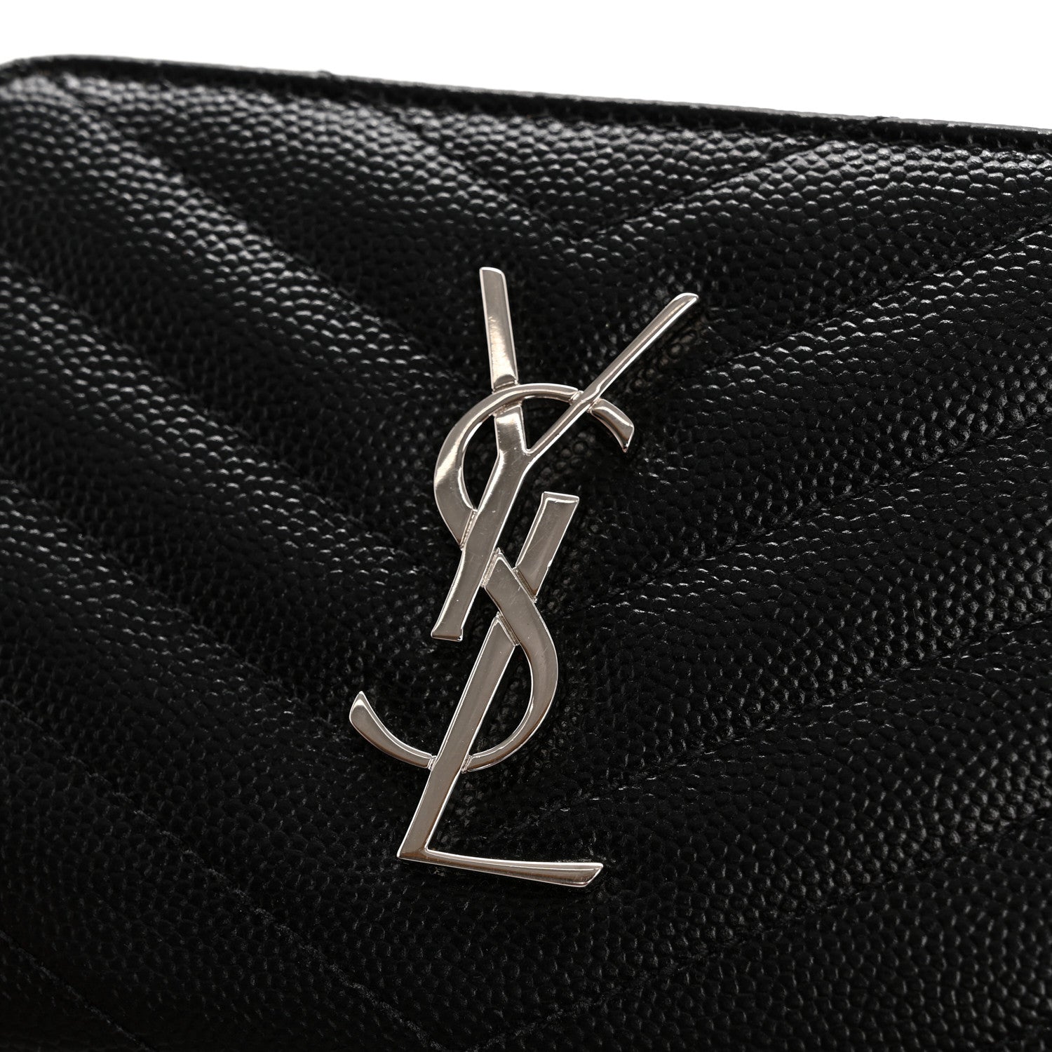 Saint Laurent Grain De Poudre Matelasse Chevron Monogram Compact Zip Around Wallet Black 9 of 11