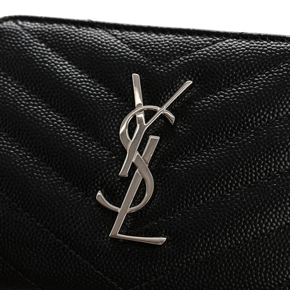 Saint Laurent Grain De Poudre Matelasse Chevron Monogram Compact Zip Around Wallet Black 9 of 11