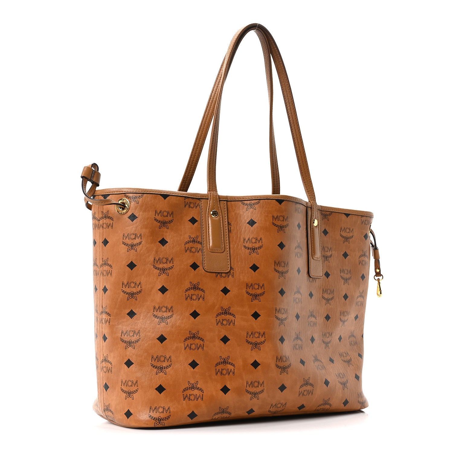 MCM Visetos Medium Liz Reversible Shopper Tote Cognac 1864841