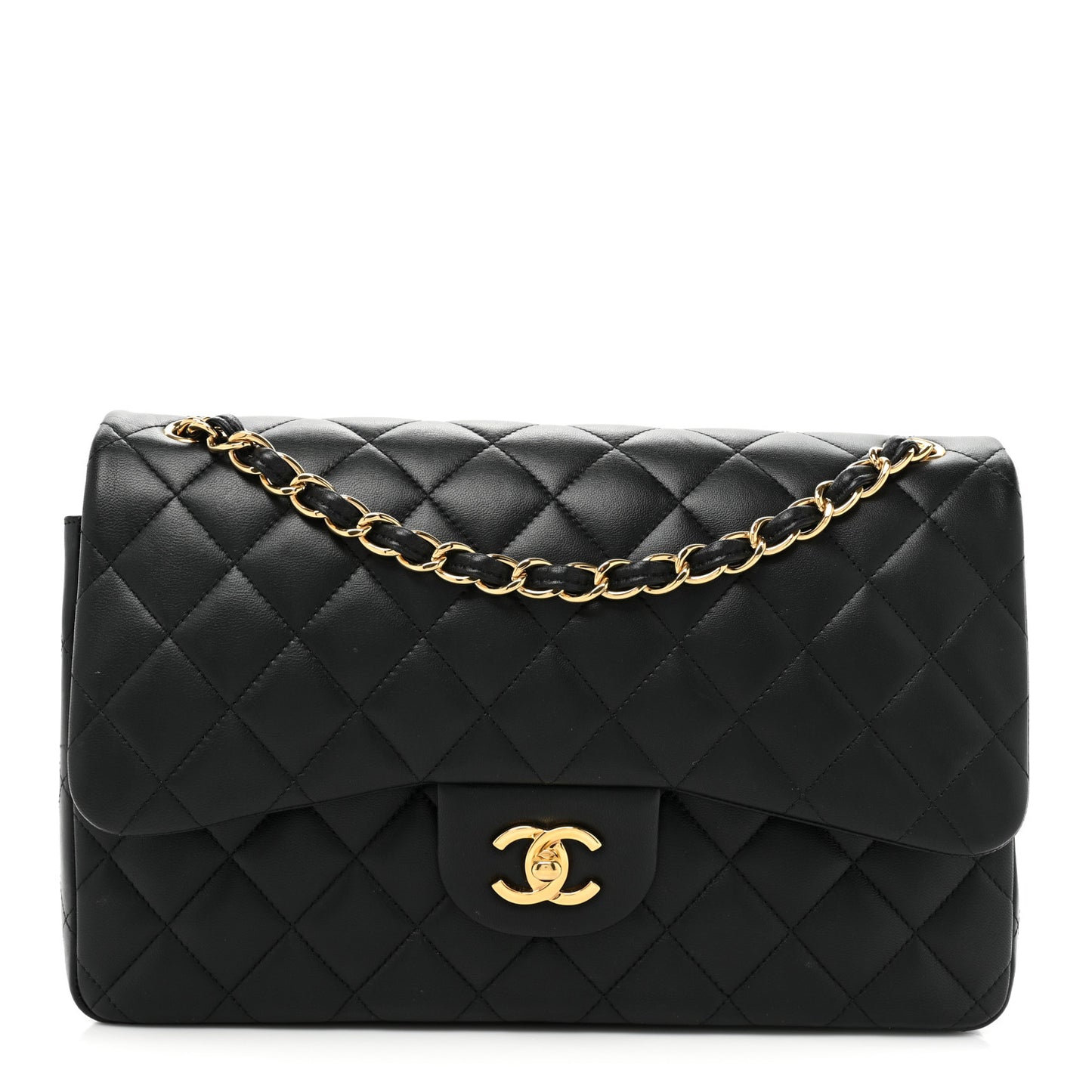 Lambskin Quilted Jumbo Double Flap Black