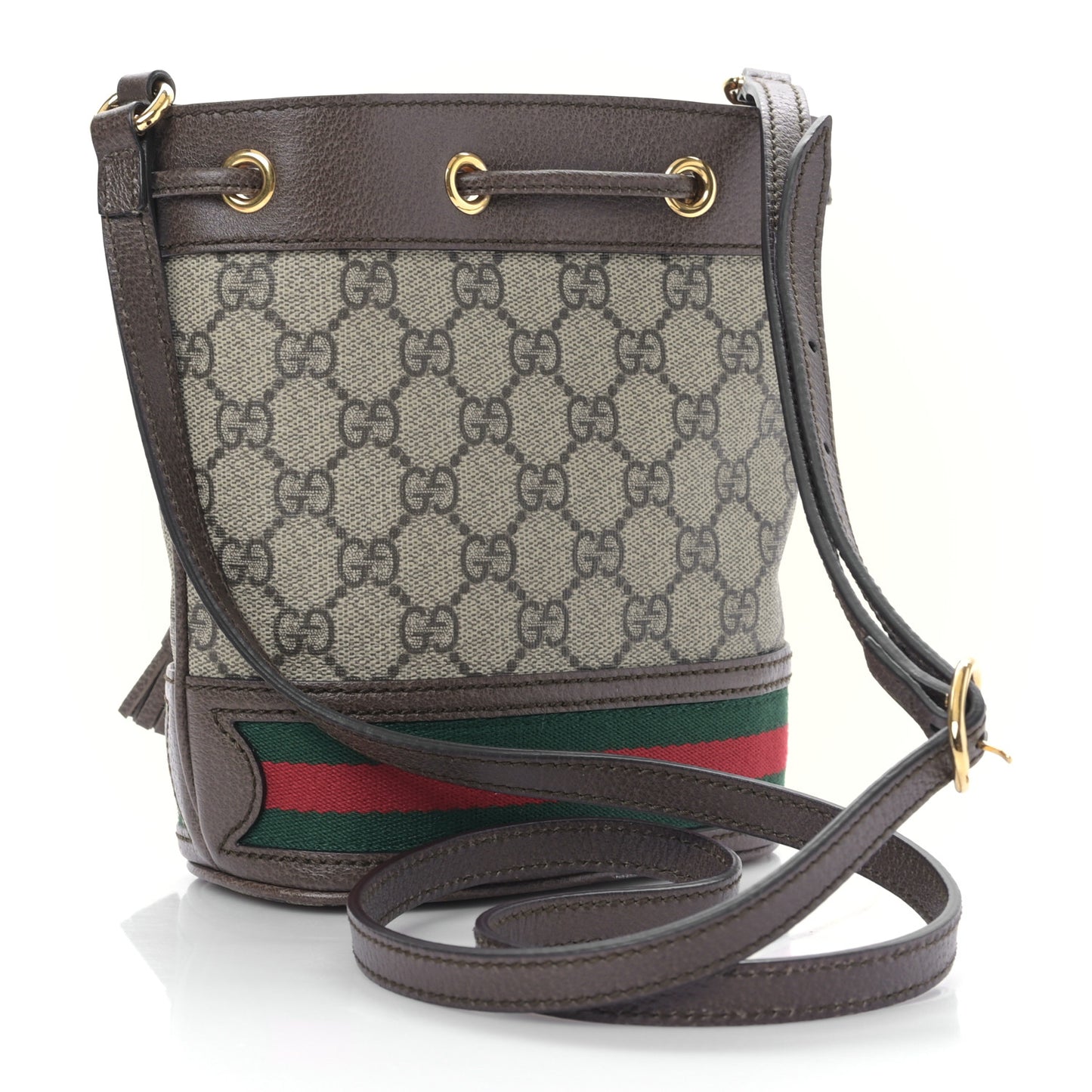 GG Supreme Monogram Web Mini Ophidia Bucket Bag Brown