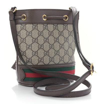 Gucci GG Supreme Monogram Web Mini Ophidia Bucket Bag Brown 3 of 9