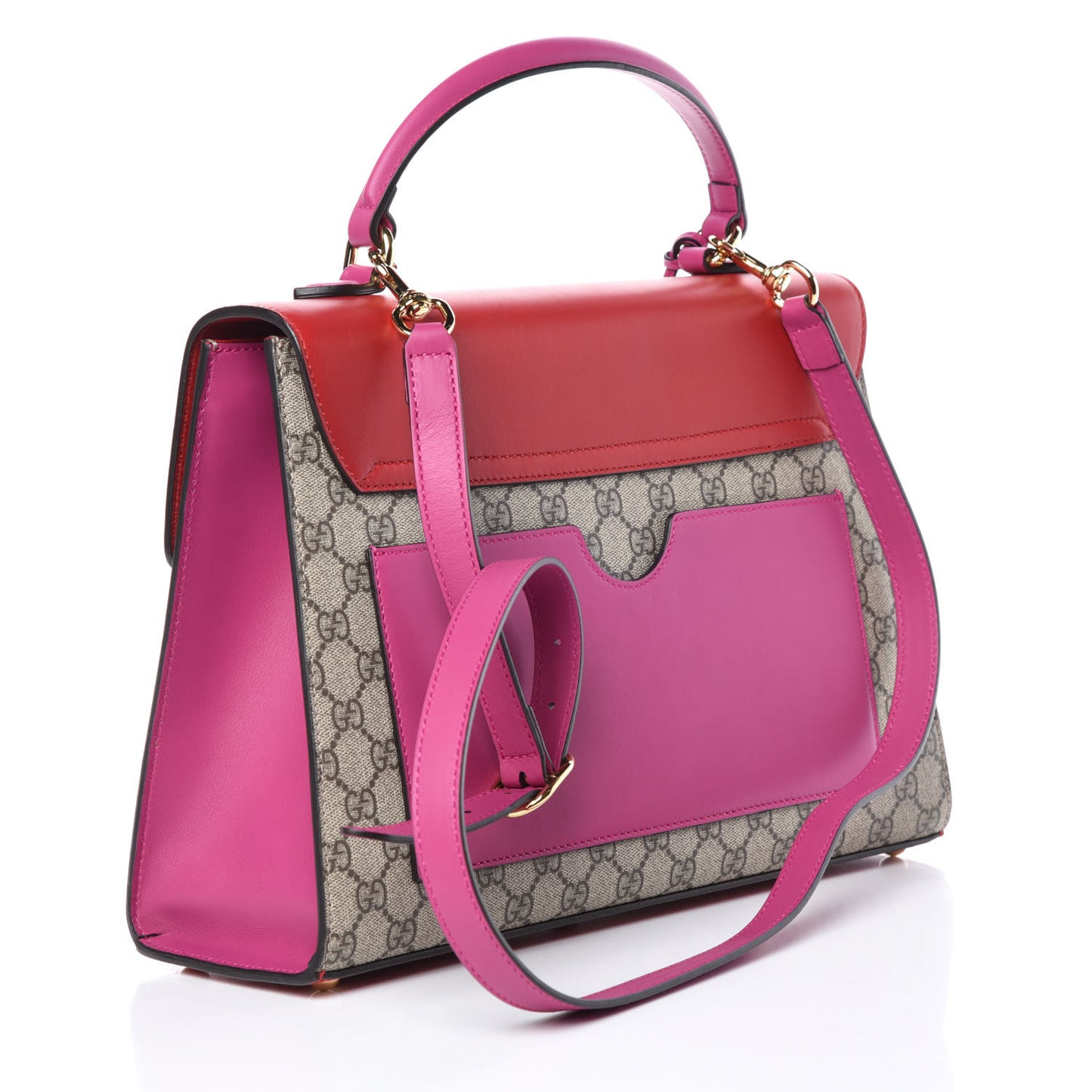 GG Supreme Monogram Calfskin Medium Padlock Top Handle Bag Beige Hibiscus Red New Rosette