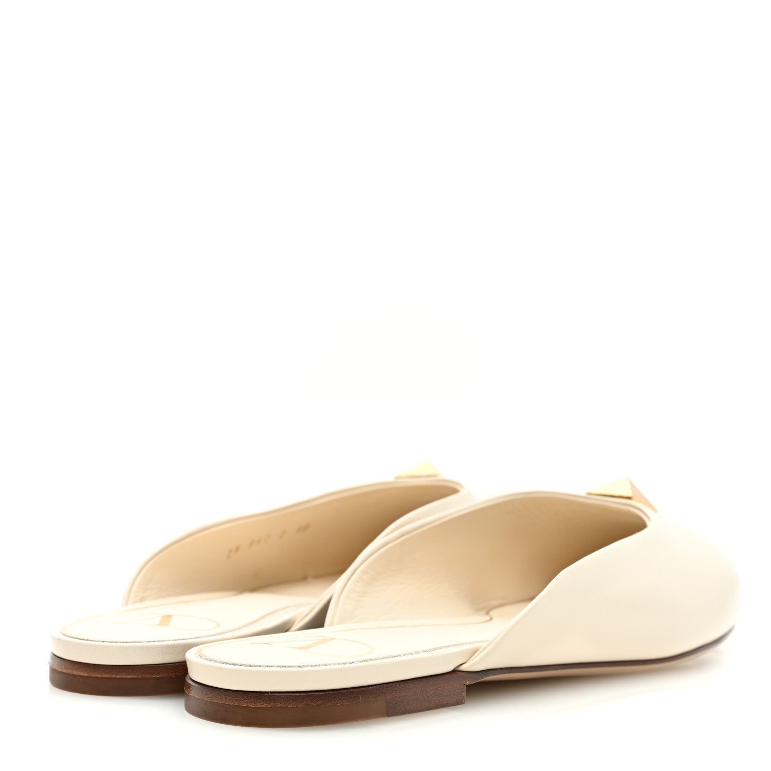 Valentino Garavani Calfskin Roman Stud Pointed Flat Mules 38 Light Ivory 4 of 7