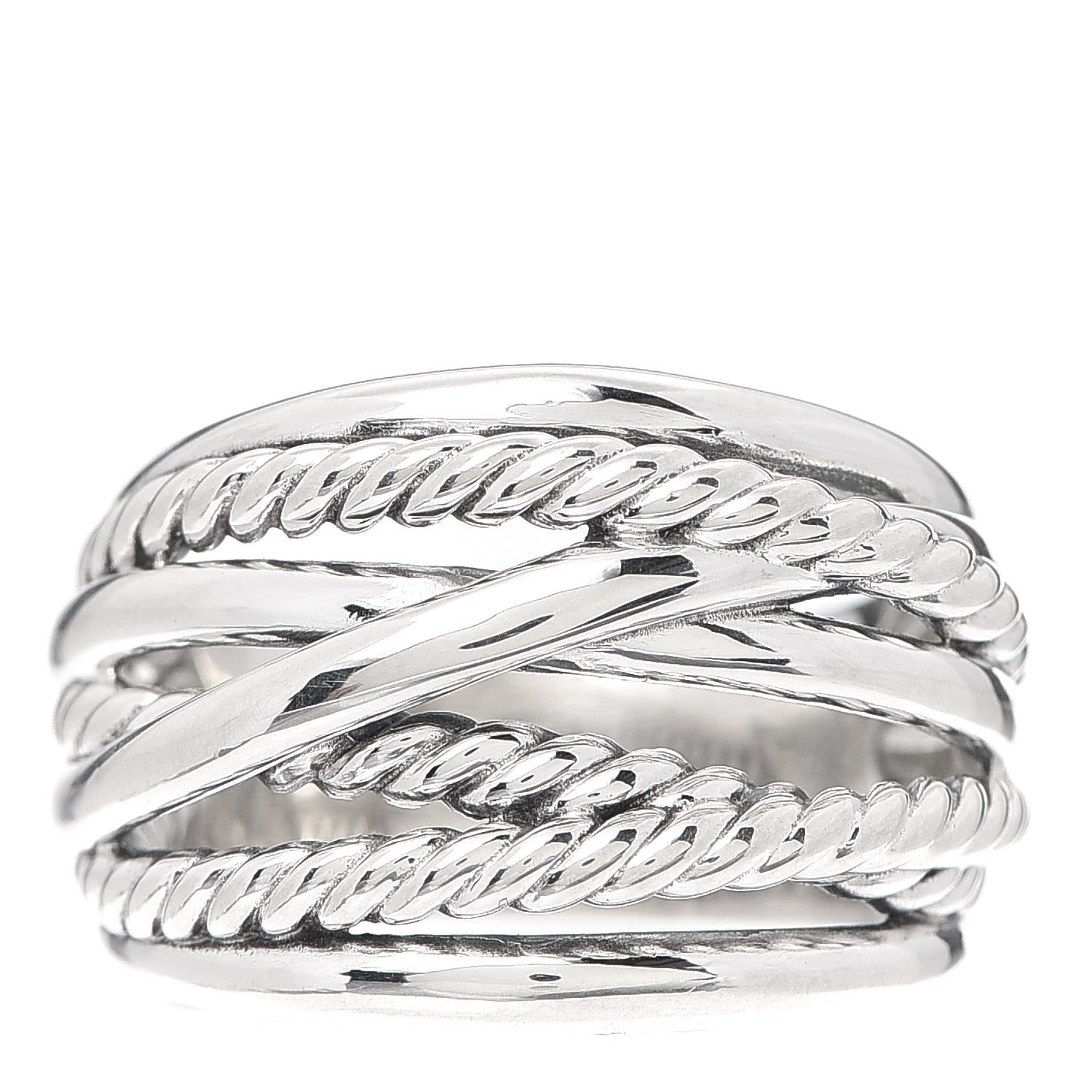 David Yurman Sterling Silver 18mm Wide Crossover Cable Ring 57 8 1 of 4