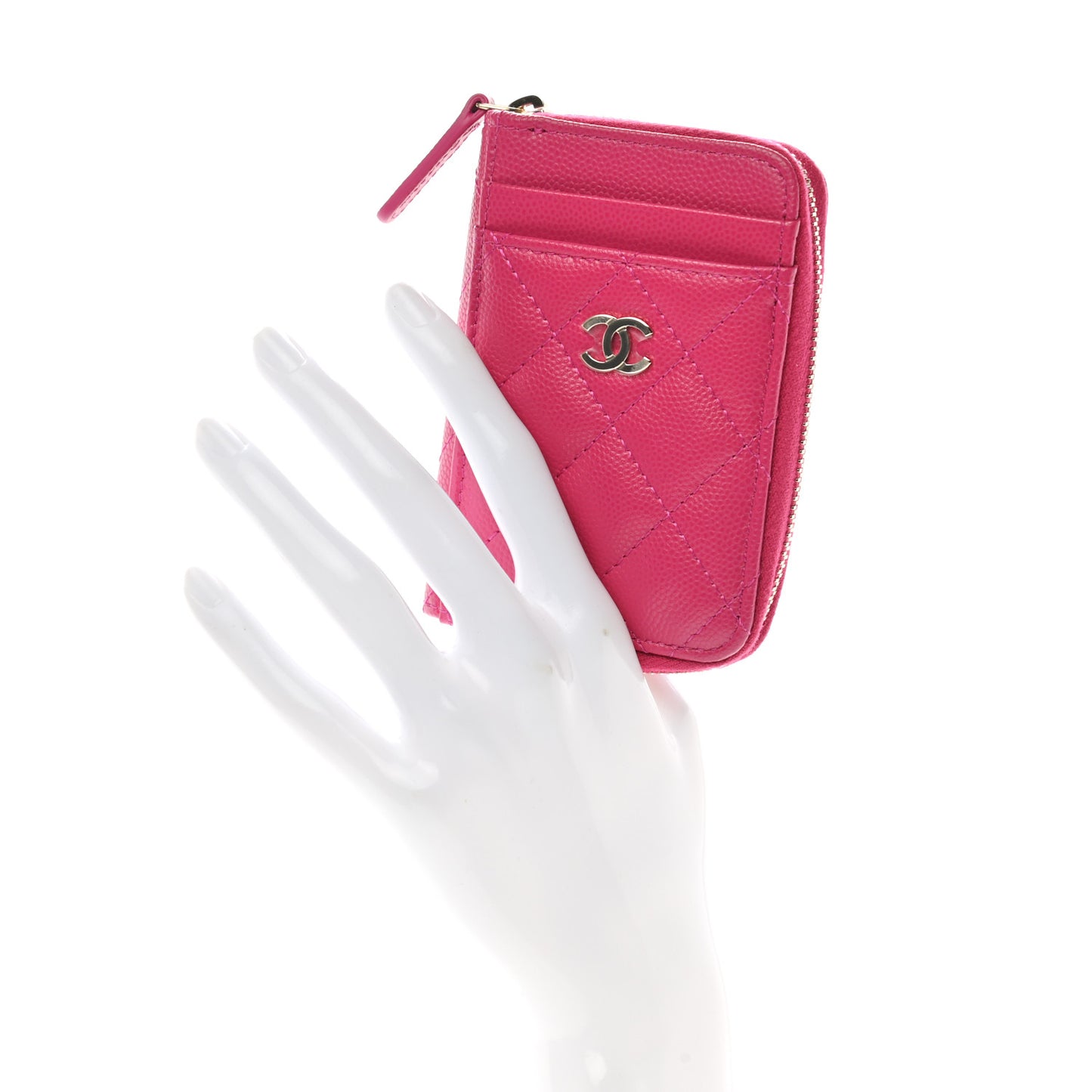 Caviar Quilted Zip Card Holder Fuchsia
