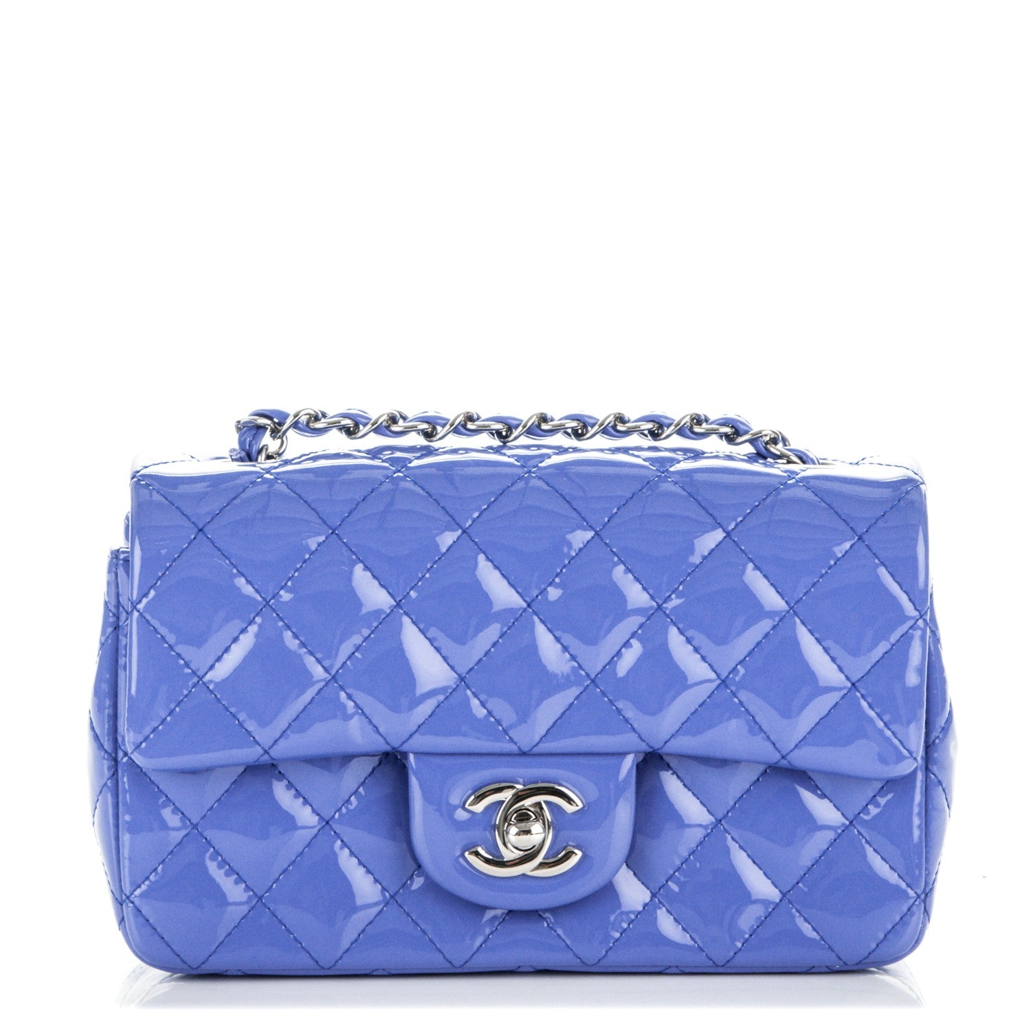 Chanel Patent Calfskin Quilted Mini Rectangular Flap Blue 1 of 7