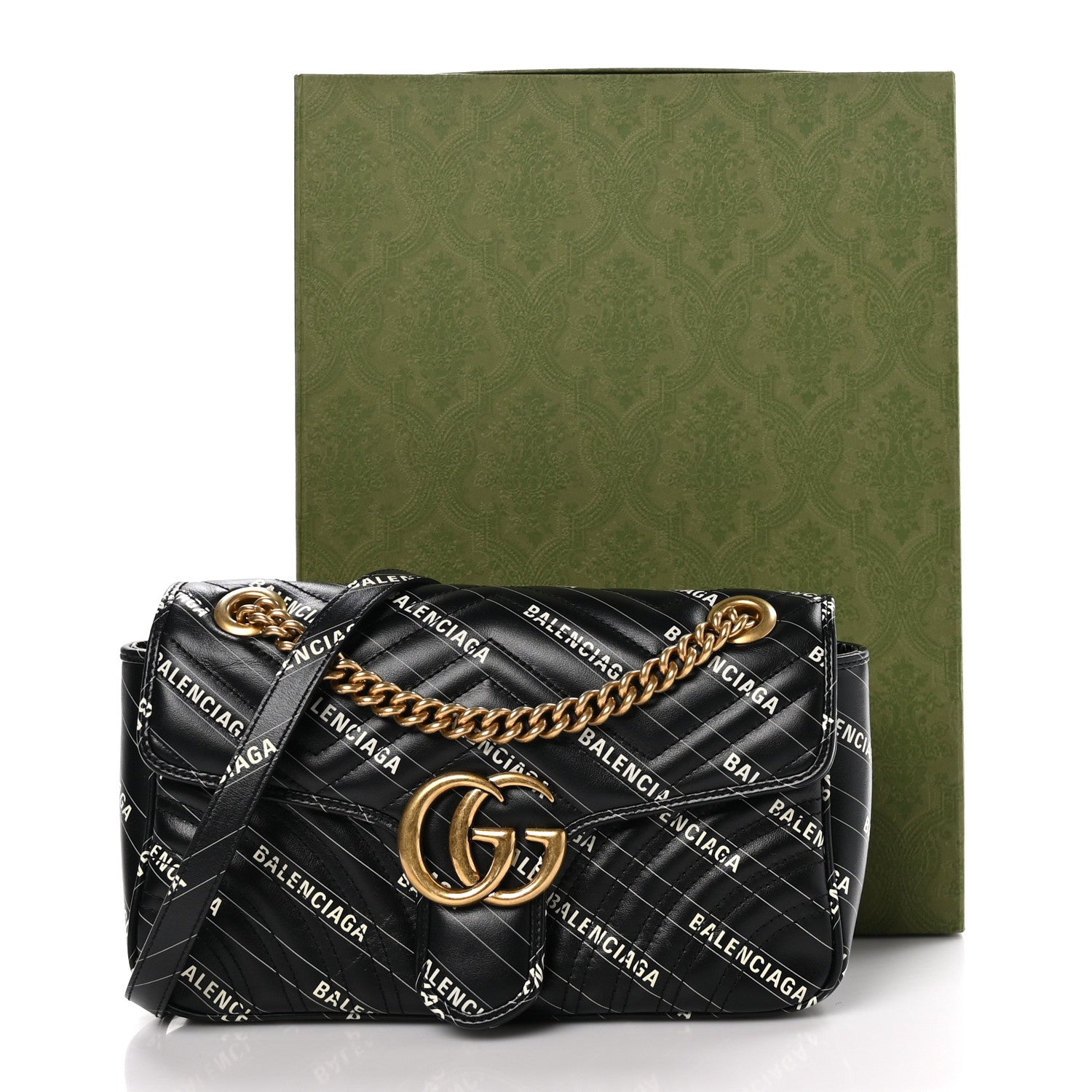 Gucci X BALENCIAGA Calfskin Matelasse Logo Print Small GG Marmont Shoulder Bag Black 11 of 11