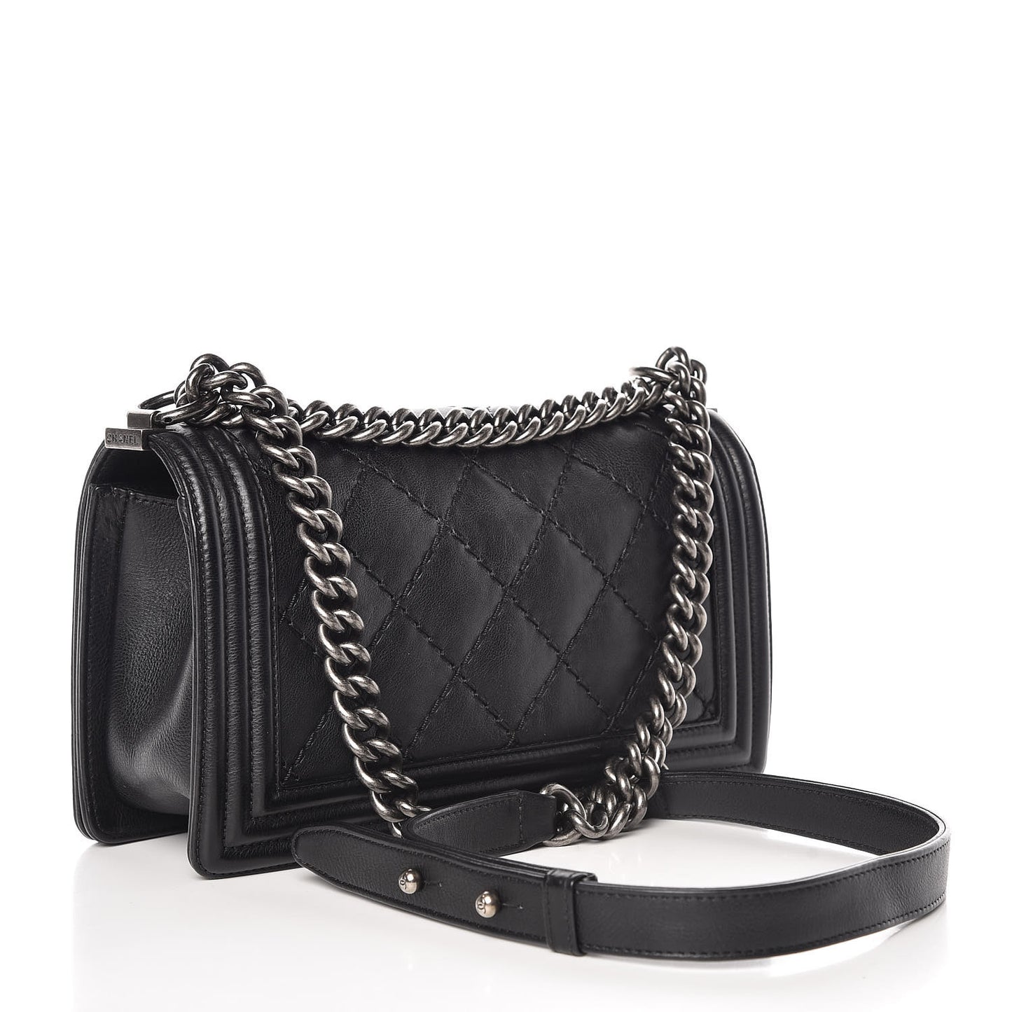 Calfskin Double Stitch Medium Boy Flap Black