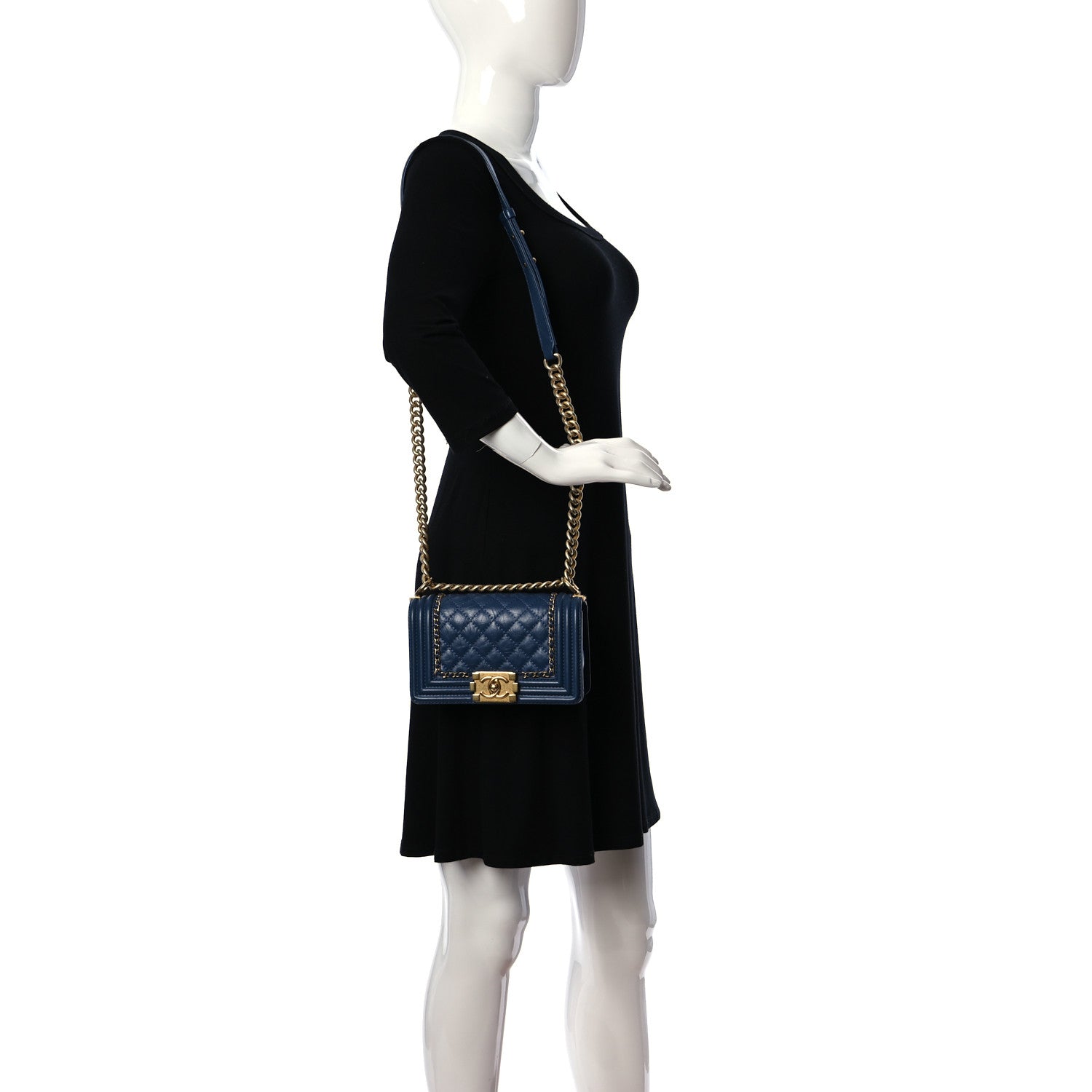 Chanel Aged Calfskin Quilted Small Jacket Boy Flap Navy 2 of 8