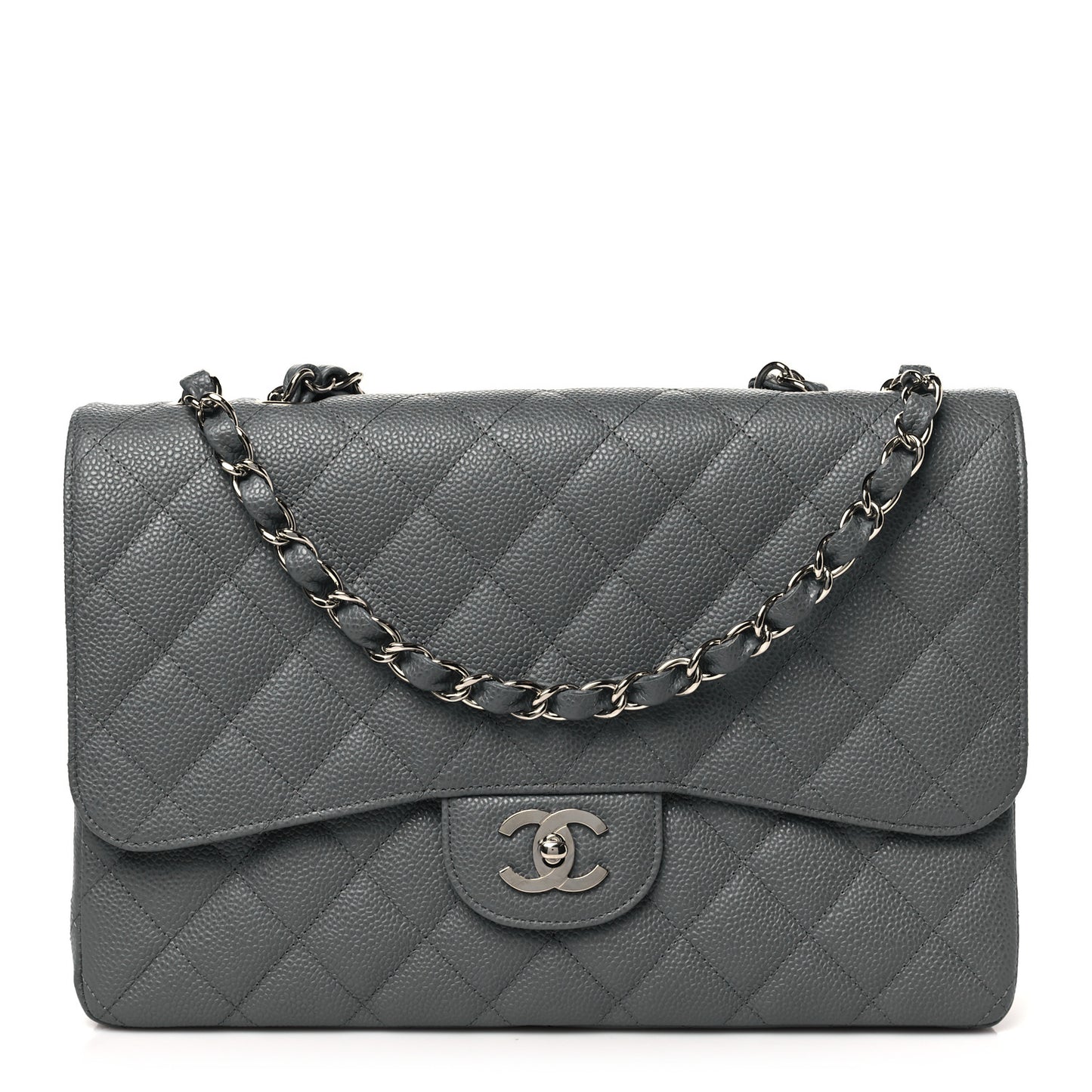 Caviar Quilted Jumbo Single Flap Grey