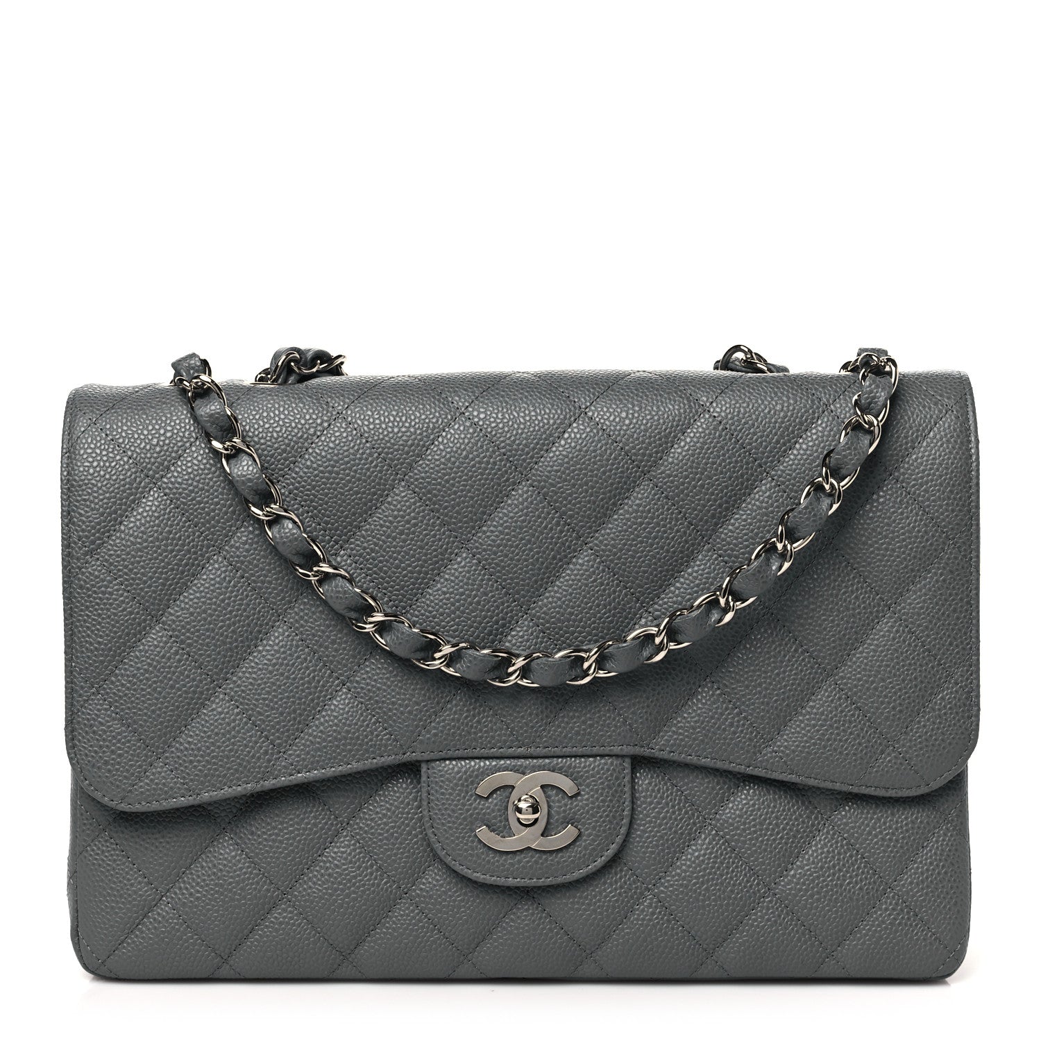 Chanel Caviar Quilted Jumbo Single Flap Grey 1 of 11