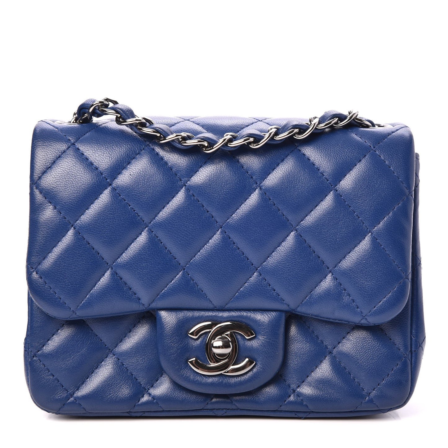 Lambskin Quilted Mini Square Flap Blue