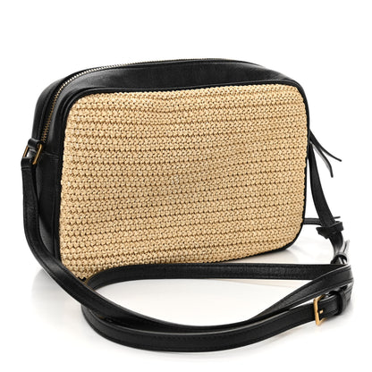 Saint Laurent Raffia Canvas Monogram Lou Camera Bag Beige Black 3 of 11