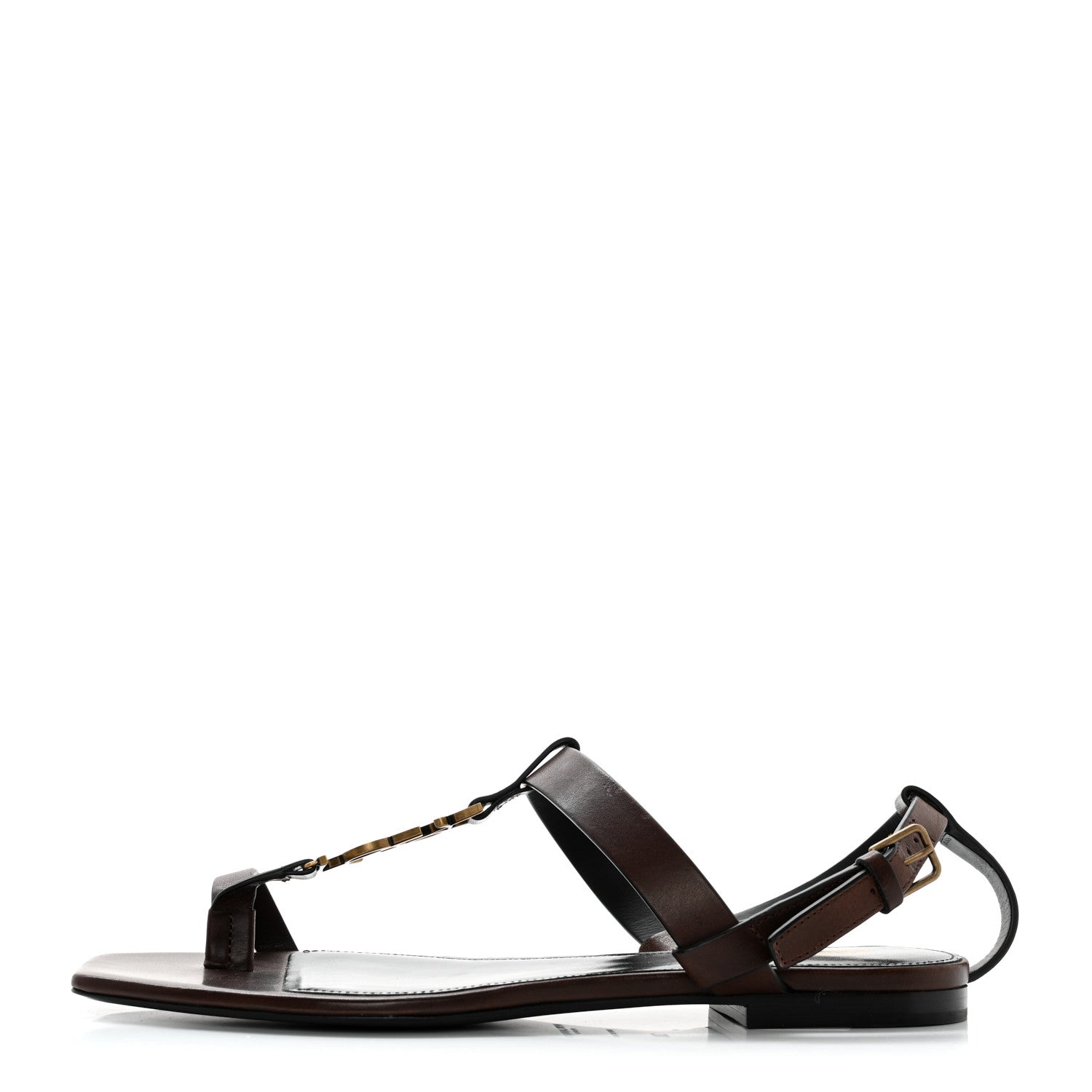 Saint Laurent Calfskin Cassandra Monogram Sandals 38 Brown 1 of 8