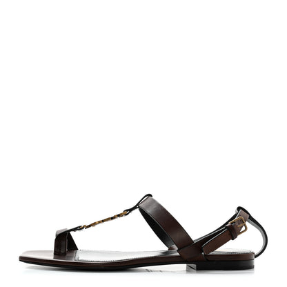 Saint Laurent Calfskin Cassandra Monogram Sandals 38 Brown 1 of 8
