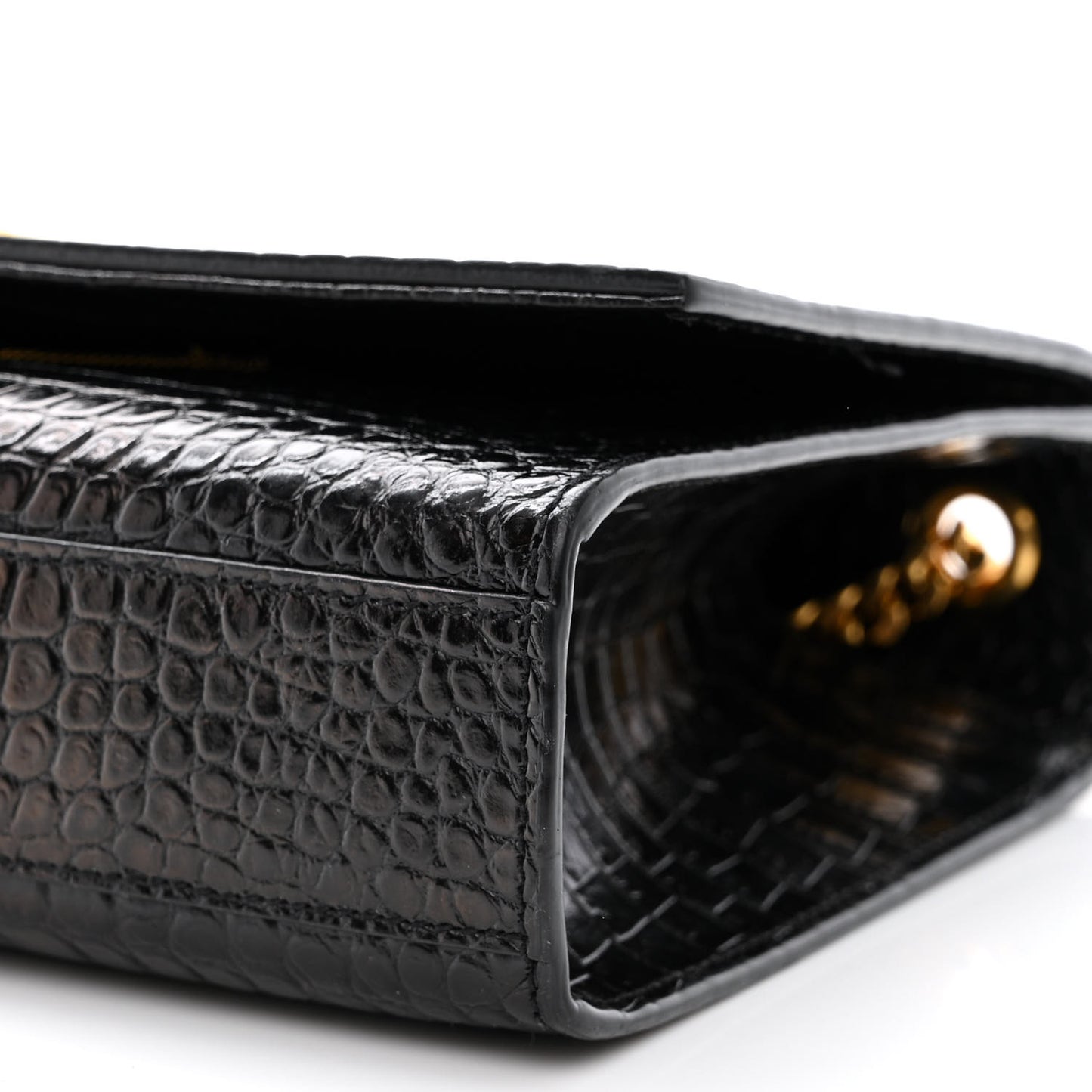 Calfskin Crocodile Embossed Medium Classic Monogram Kate Tassel Satchel Black