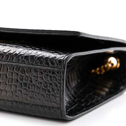 Saint Laurent Calfskin Crocodile Embossed Medium Classic Monogram Kate Tassel Satchel Black 12 of 13
