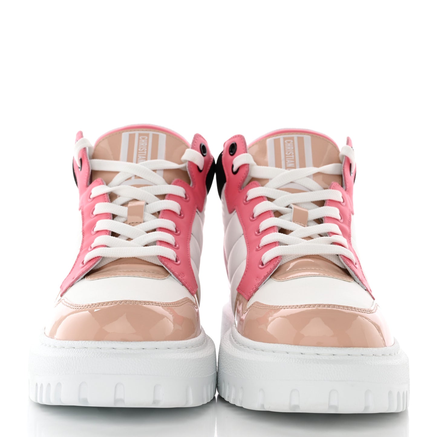 Nylon Calfskin Womens D-Player High Top Sneakers 38 Pink