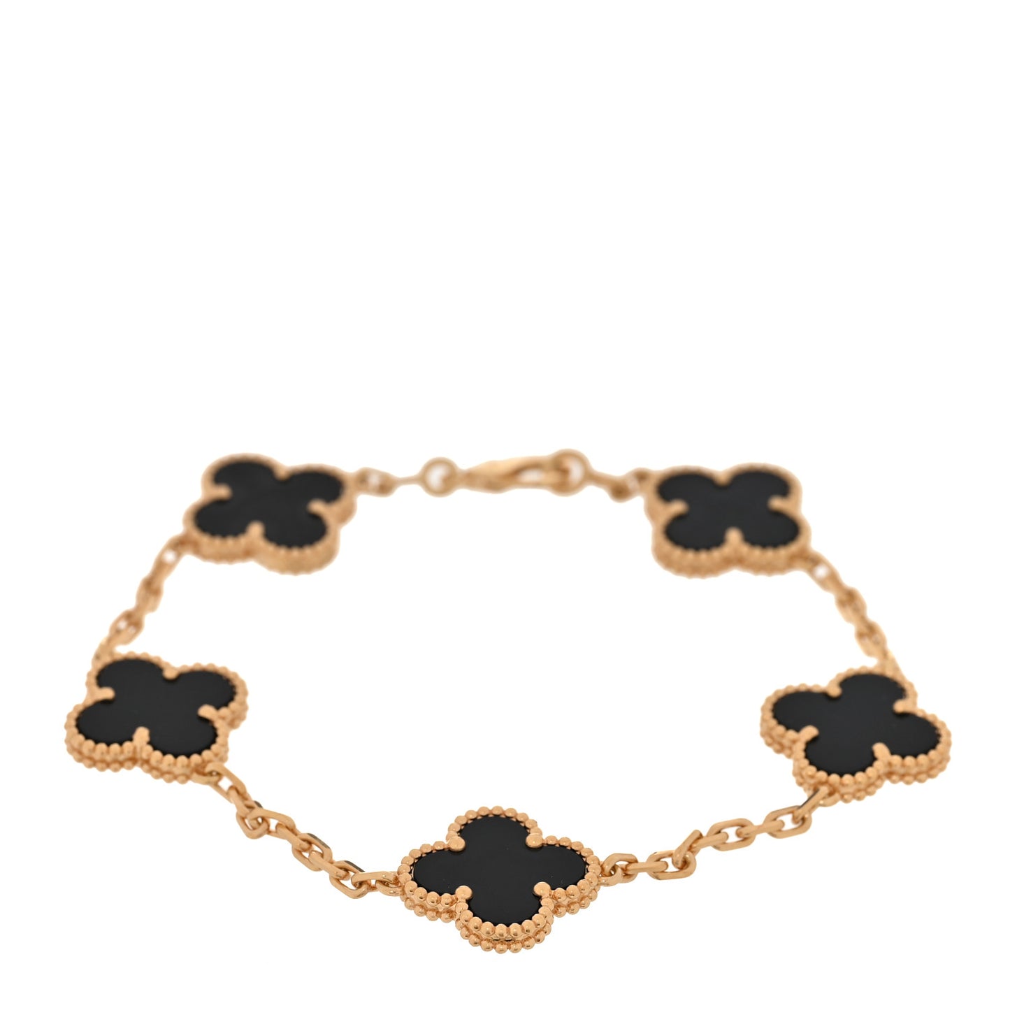 18K Yellow Gold Black Onyx 5 Motifs Vintage Alhambra Bracelet