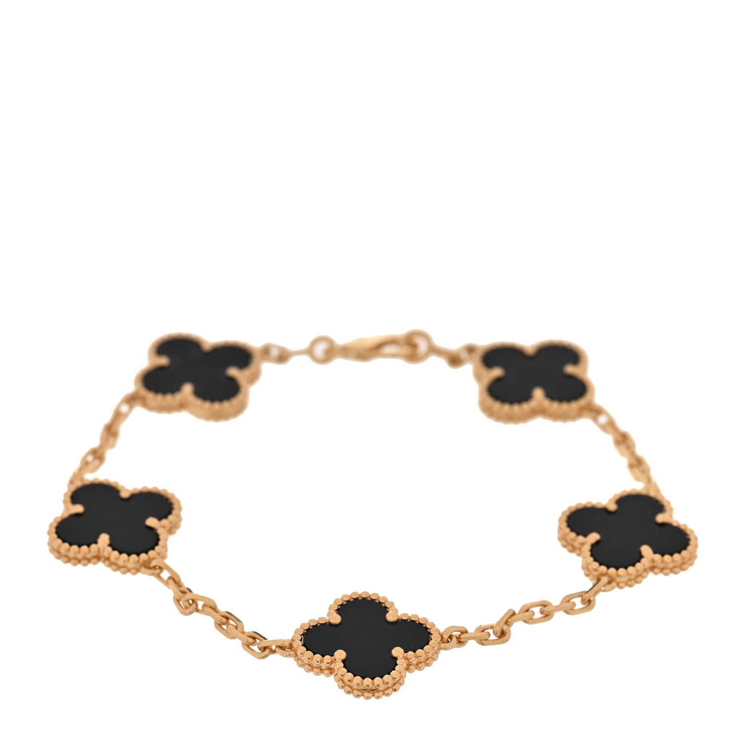 Van Cleef & Arpels 18K Yellow Gold Black Onyx 5 Motifs Vintage Alhambra Bracelet 1 of 6