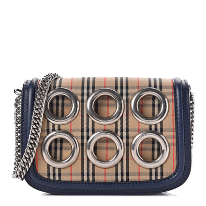 Burberry Smooth Calfskin 1983 Knight Check Grommet Chain Shoulder Bag Ink Blue 1 of 9