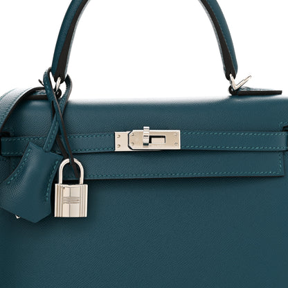 Hermes Madame Calfskin Verso Kelly Sellier 25 Vert Bosphore Sienne 8 of 12