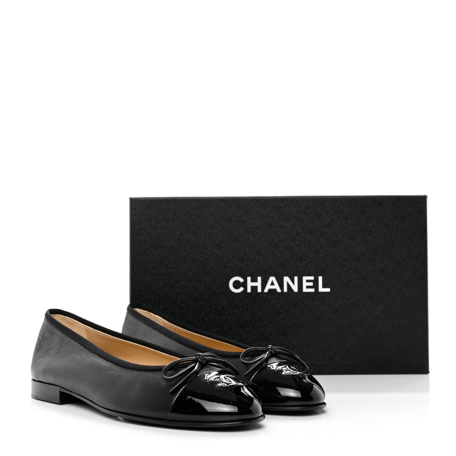 Chanel Lambskin Patent CC Cap Toe Ballerina Flats 38 Black 9 of 9