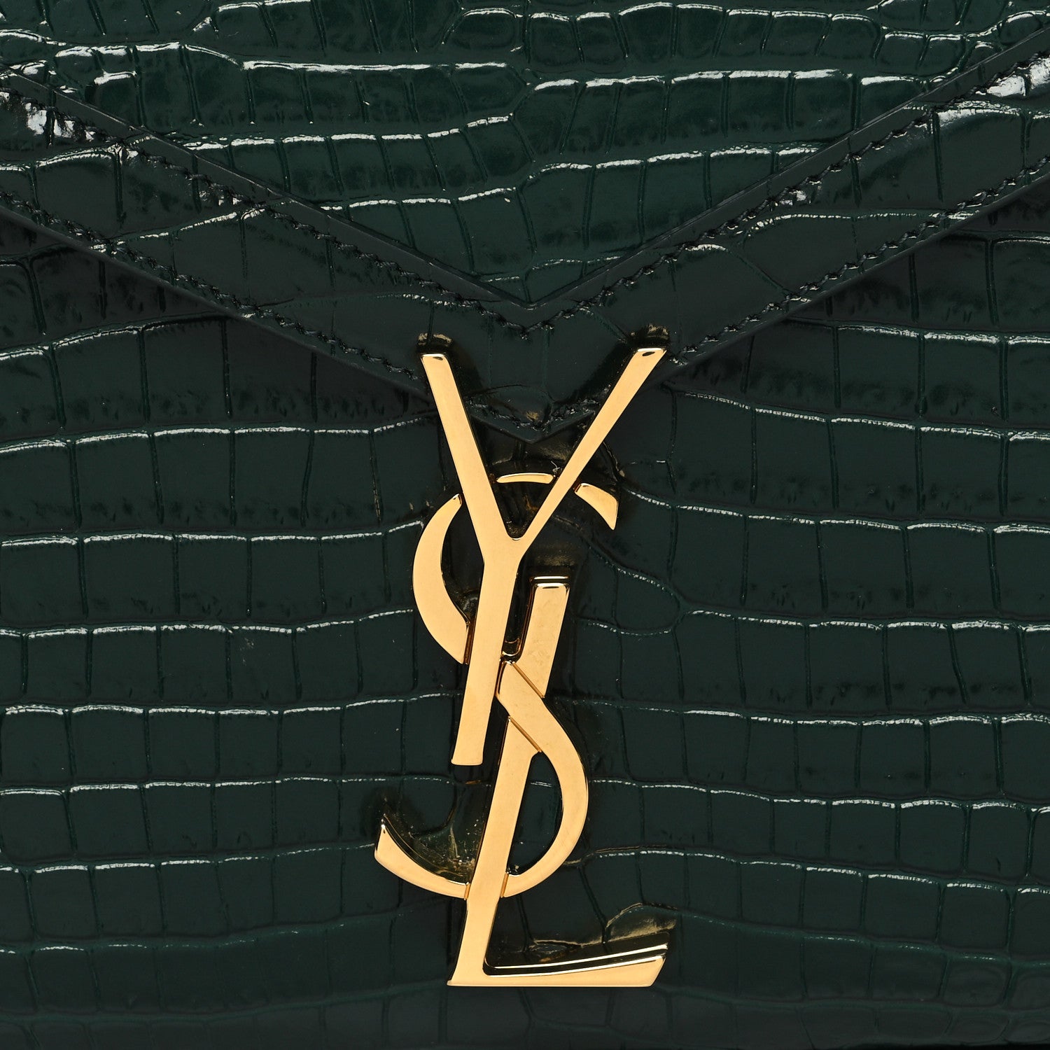 Saint Laurent Calfskin Crocodile Embossed Mini Classic Monogram Cassandra Top Handle Green 7 of 9