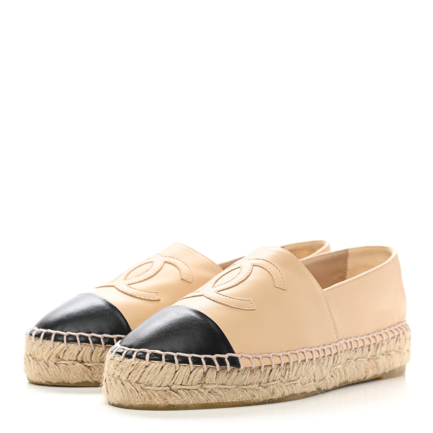 Chanel Lambskin CC Espadrilles 36 Beige Black 3 of 10