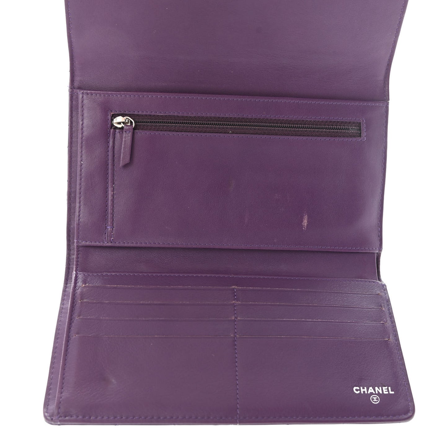 Patent Calfskin Quilted Large Brilliant Flap Wallet Purple