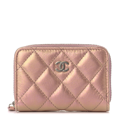 Chanel Iridescent Lambskin Quilted Zip Around Coin Purse Wallet Pink 1 of 7