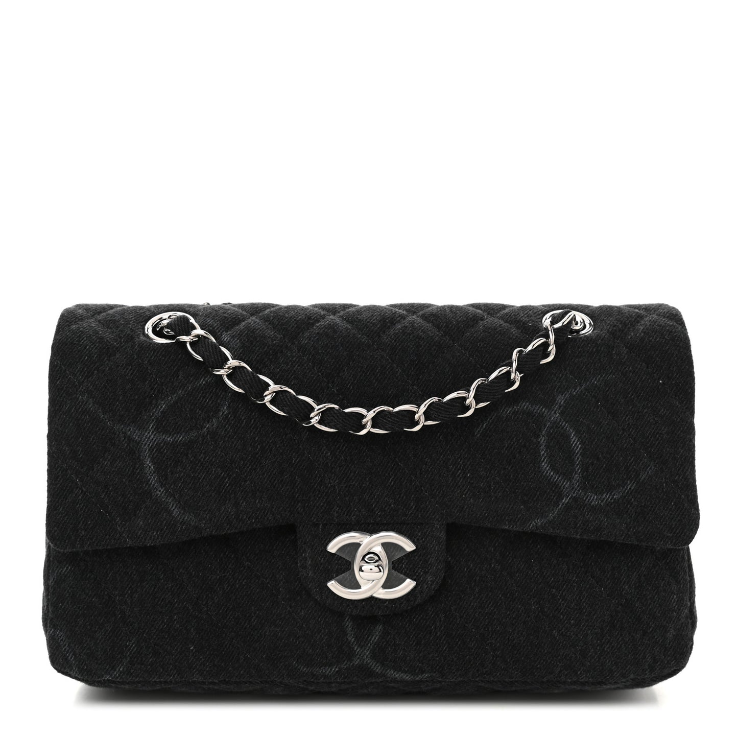 Denim Quilted CC Print Medium Single Flap Black