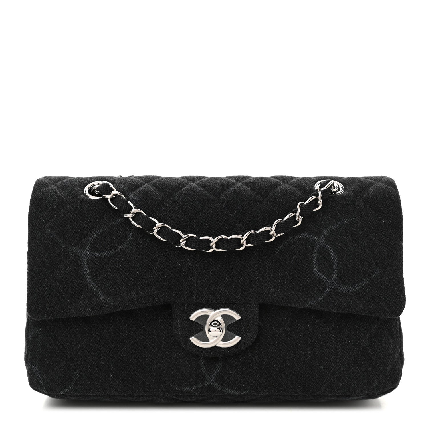 Chanel Denim Quilted CC Print Medium Single Flap Black 1 of 11